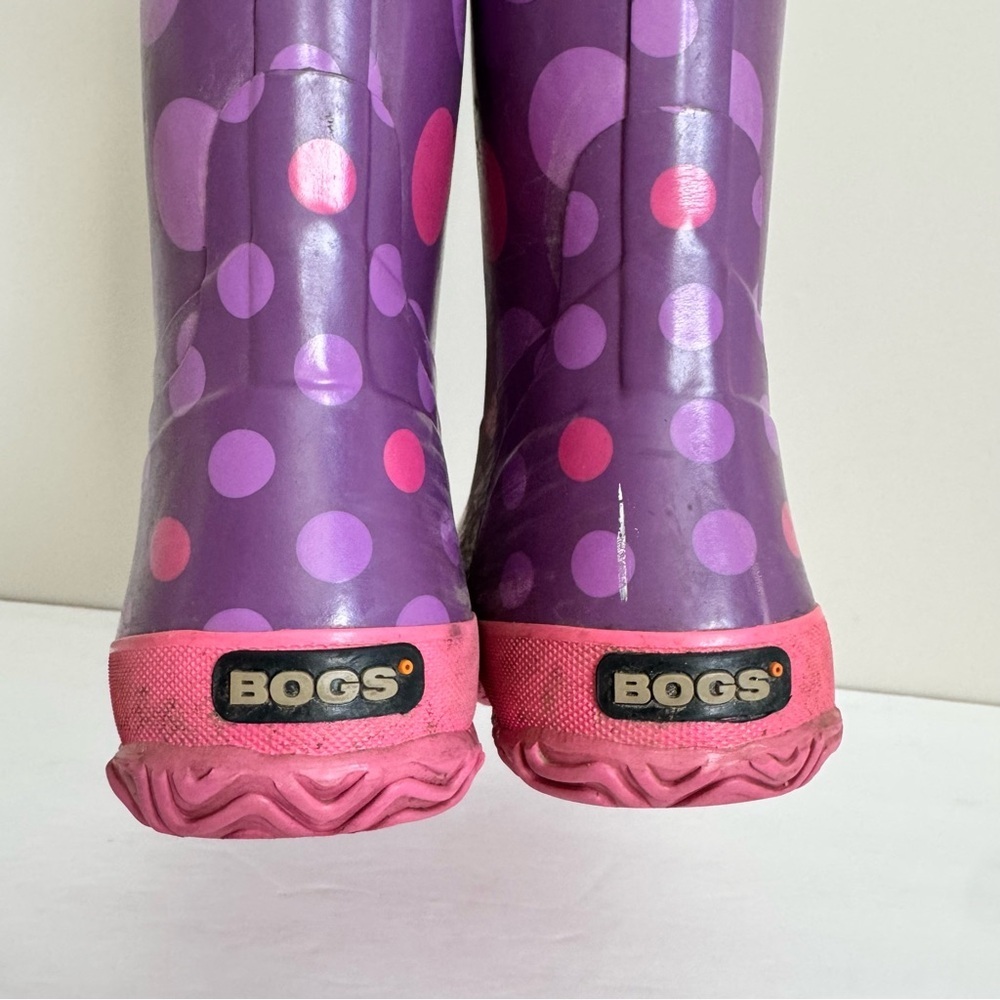 Bogs Rubber Pull On Waterproof Rain Boots Polka Dot Purple Big Kids Youth Size 5 - Picture 10 of 13